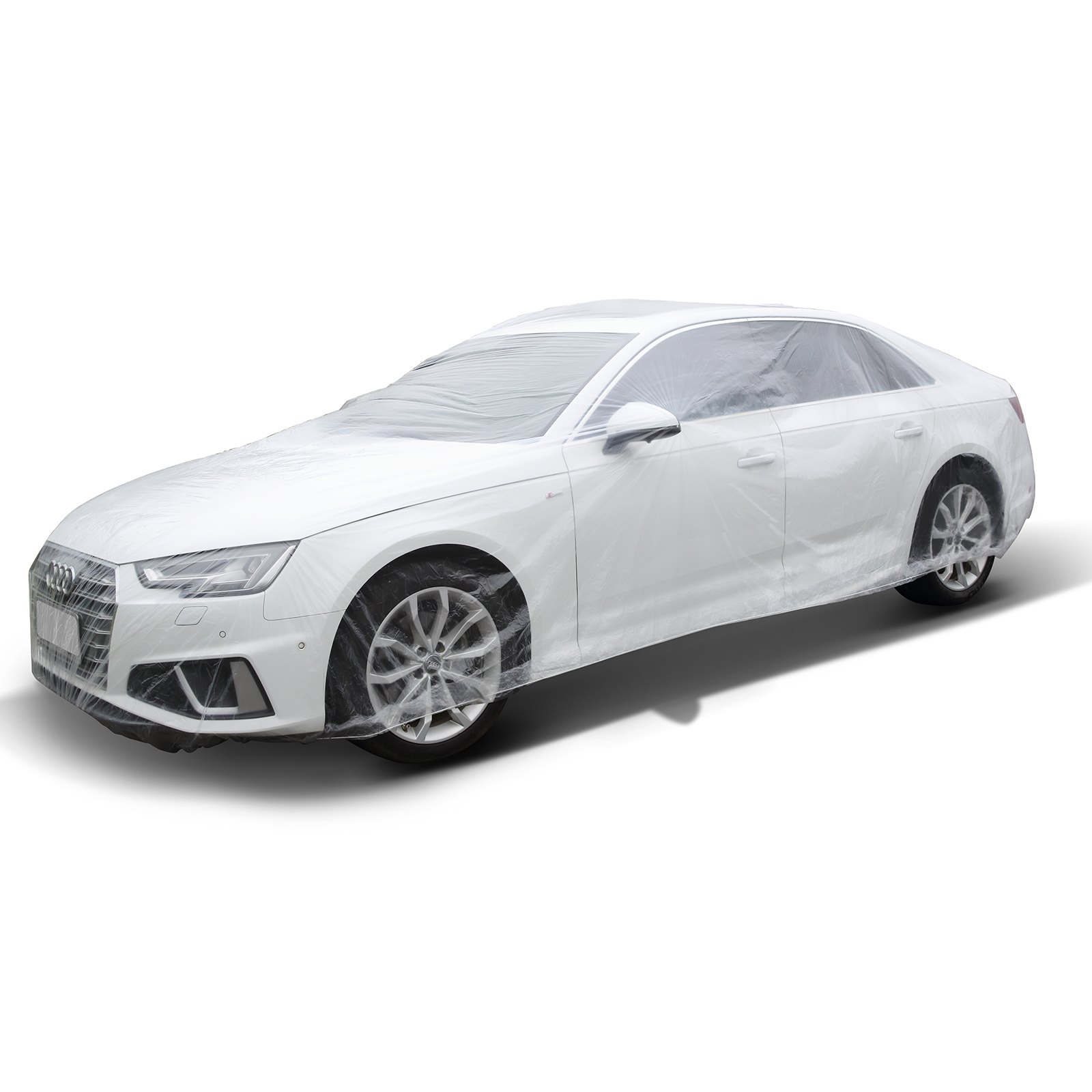 Coche blanco cubierto con una funda VEVOR para su protección.