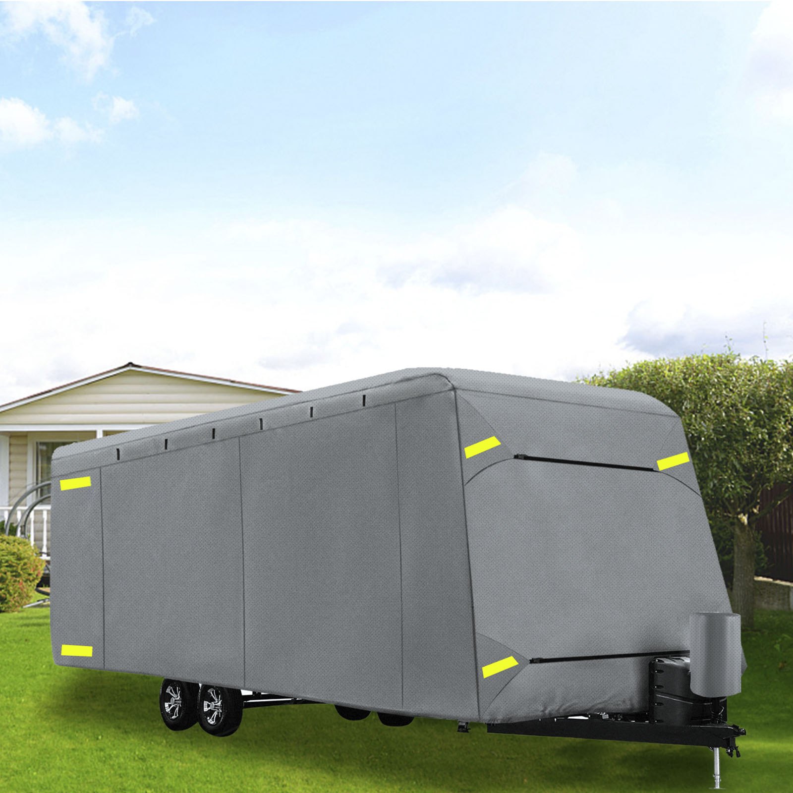 VEVOR RV Cover, 22'-24' Travel Trailer RV Cover, a prueba de viento RV y Trailer Cover, Extra-Grueso 4 Capas Durable Camper Cover, Impermeable Ripstop Anti-UV para RV Motorhome con parche adhesivo y bolsa de almacenamiento