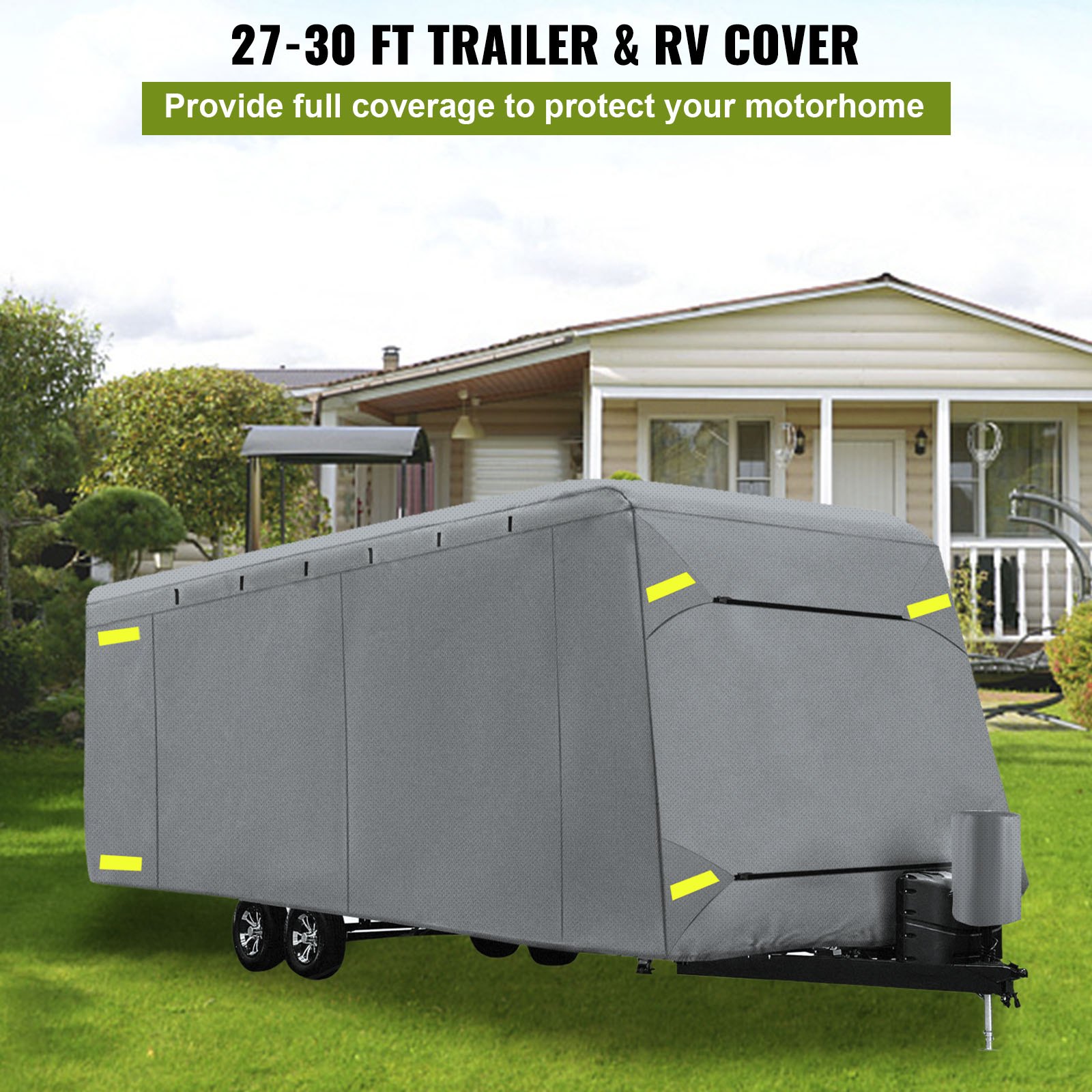 VEVOR RV Cover 27'-30' RV & Trailer Cover Extra-Grueso 4 Capas Travel Trailer RV Cover Durable Camper Cover, Impermeable Transpirable Anti-UV Ripstop para RV Motorhome con Parche Adhesivo y Bolsa de Almacenamiento