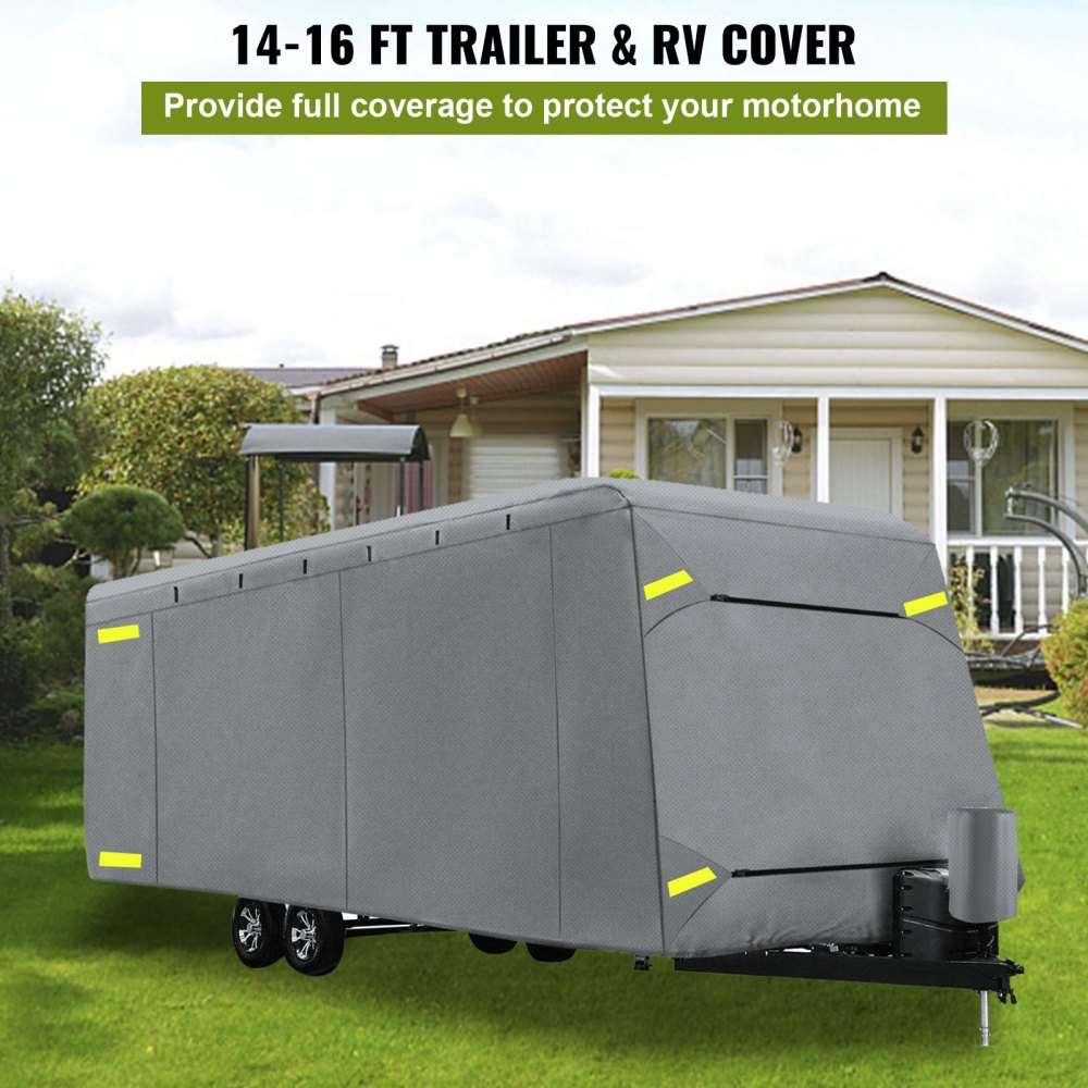 VEVOR RV Cover, 14'-16' Travel Trailer RV Cover, a prueba de viento RV y Trailer Cover, Extra-Grueso 4 Capas Durable Camper Cover, Impermeable Ripstop Anti-UV para RV Motorhome con parche adhesivo y bolsa de almacenamiento