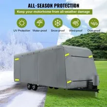 VEVOR RV Cover, 14'-16' Travel Trailer RV Cover, a prueba de viento RV y Trailer Cover, Extra-Grueso 4 Capas Durable Camper Cover, Impermeable Ripstop Anti-UV para RV Motorhome con parche adhesivo y bolsa de almacenamiento