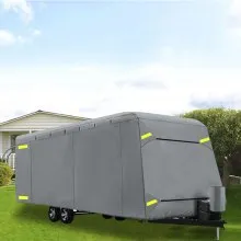 VEVOR RV Cover, 14'-16' Travel Trailer RV Cover, a prueba de viento RV y Trailer Cover, Extra-Grueso 4 Capas Durable Camper Cover, Impermeable Ripstop Anti-UV para RV Motorhome con parche adhesivo y bolsa de almacenamiento