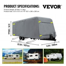 VEVOR RV Cover, 30'-33' Travel Trailer RV Cover, resistente al viento RV & Trailer Cover, extra gruesa 4 capas Durable Camper Cover, impermeable Ripstop Anti-UV para RV Motorhome con parche adhesivo y bolsa de almacenamiento