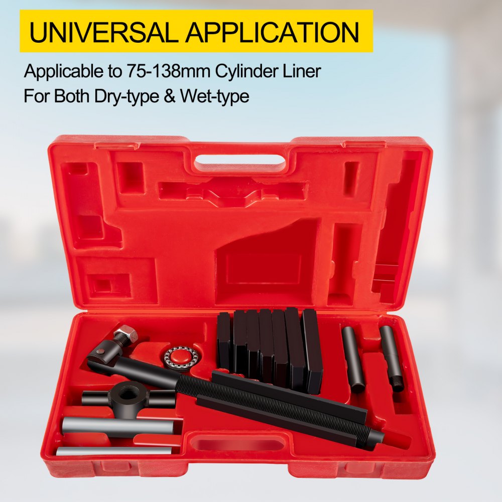 Extractor de camisas de cilindro VEVOR en estuche rojo, adecuado para camisas de 75-138 mm.