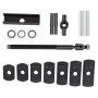 Componentes del extractor de camisas de cilindro VEVOR que incluyen varilla roscada y placas adaptadoras.