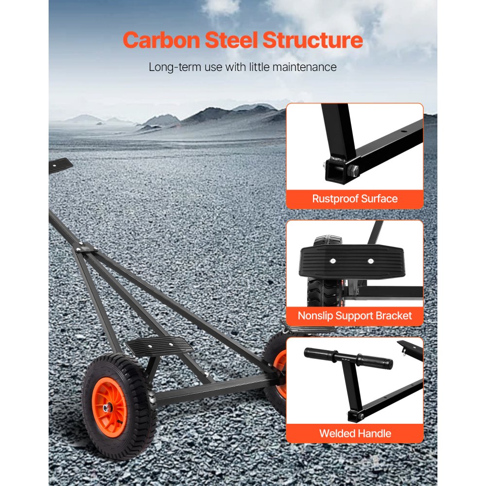 VEVOR Plataforma para Remolque de Barco, Carga de 190 kg, Plataforma para Remolque de Acero al Carbono con Longitud Ajustable, Neumáticos y Soporte Antideslizante para Mover Kayak, Lancha Motora