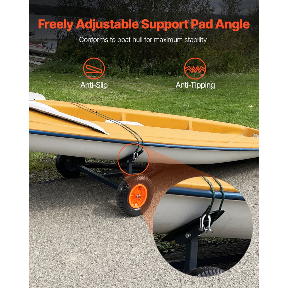 VEVOR Plataforma para Remolque de Barco, Carga de 190 kg, Plataforma para Remolque de Acero al Carbono con Longitud Ajustable, Neumáticos y Soporte Antideslizante para Mover Kayak, Lancha Motora