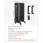 VEVOR Electric Oil Filled Radiator, 1500W Radiant Space Heater with Dual U-shaped Heating Tubes, Over-Heat Protections,3 Heat Settings,24h Timer, Flexible Casters, Remote Control for Indoor,Black
