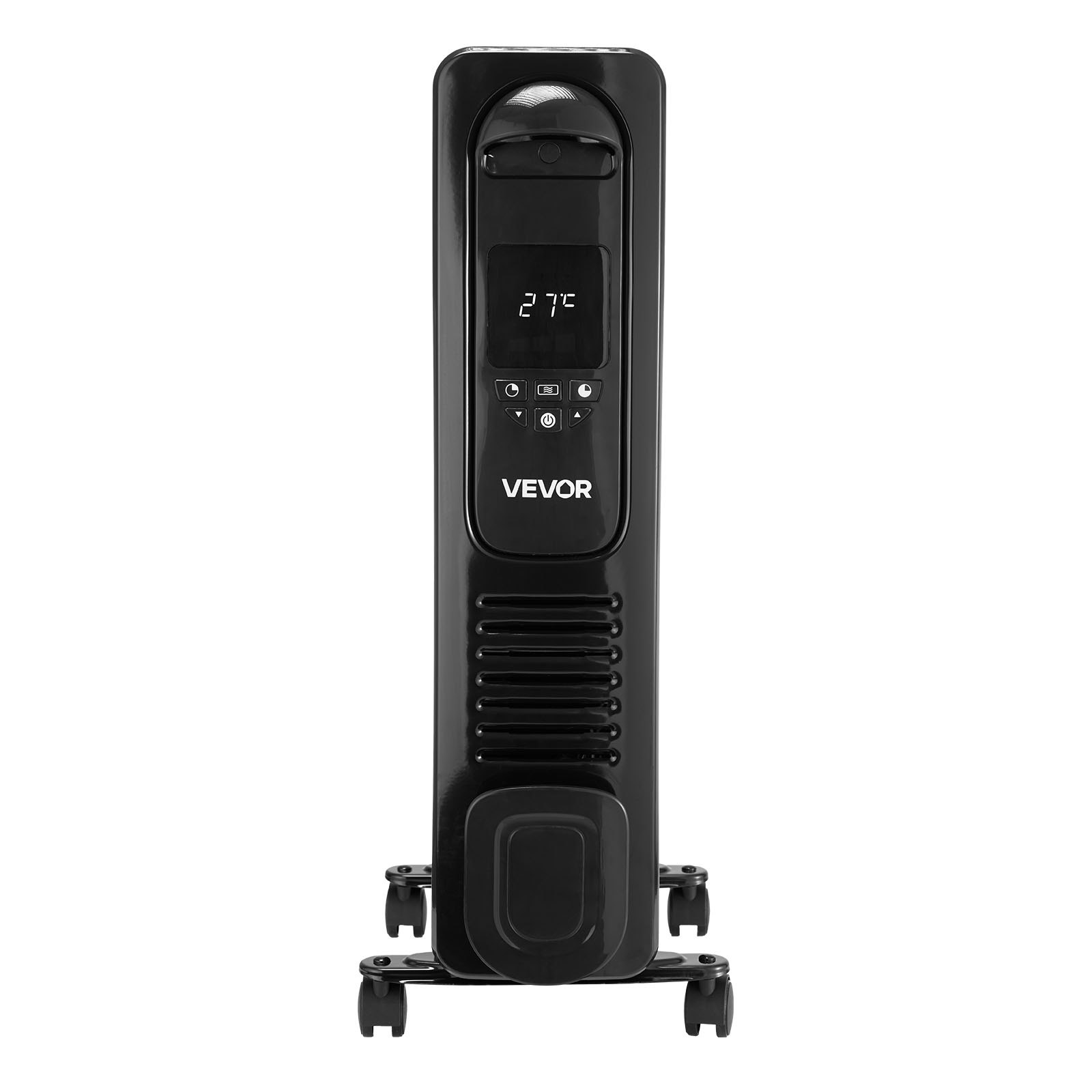 VEVOR Electric Oil Filled Radiator, 1500W Radiant Space Heater with LED Screen, Over-Heat Protections,24h Timer, Portable Handle Casters, Thermostat,Remote Control for Indoor Use,Black