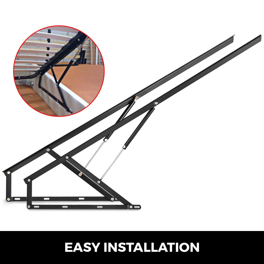 VEVOR Par de mecanismo neumático de 5 pies, kit de resorte de gas resistente para caja, cama, sofá, almacenamiento, ahorro de espacio, proyecto de bricolaje, elevador, hardware de elevación, negro