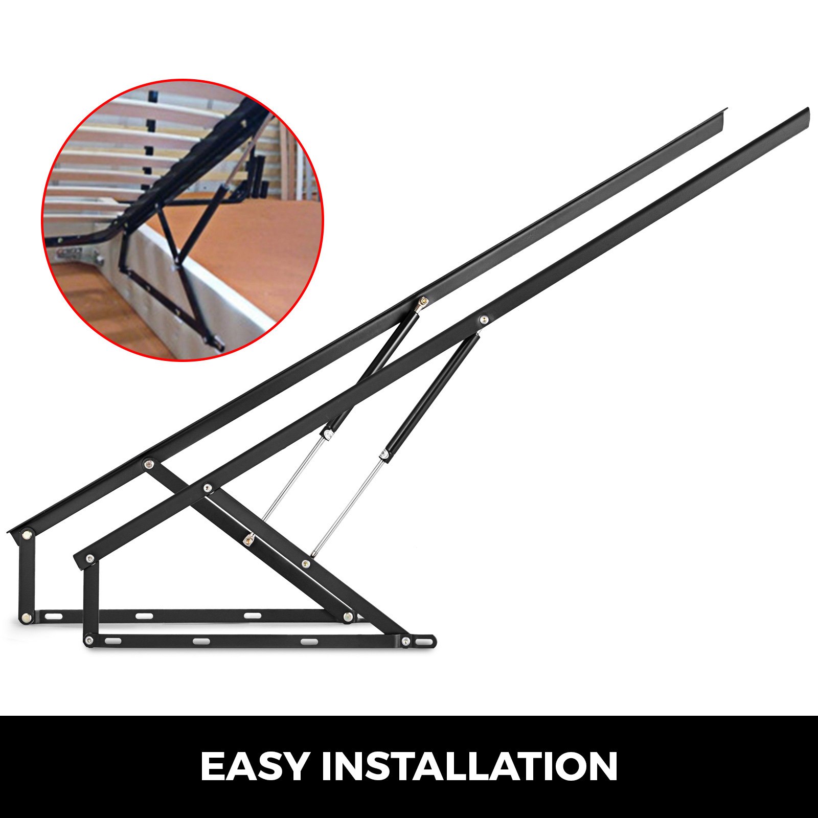 VEVOR Par de mecanismo neumático de 5 pies, kit de resorte de gas resistente para caja, cama, sofá, almacenamiento, ahorro de espacio, proyecto de bricolaje, elevador, hardware de elevación, negro