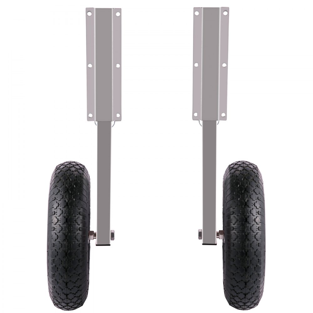 Ruedas de lanzamiento de barco VEVOR montadas en soportes de metal con neumáticos de goma negra.