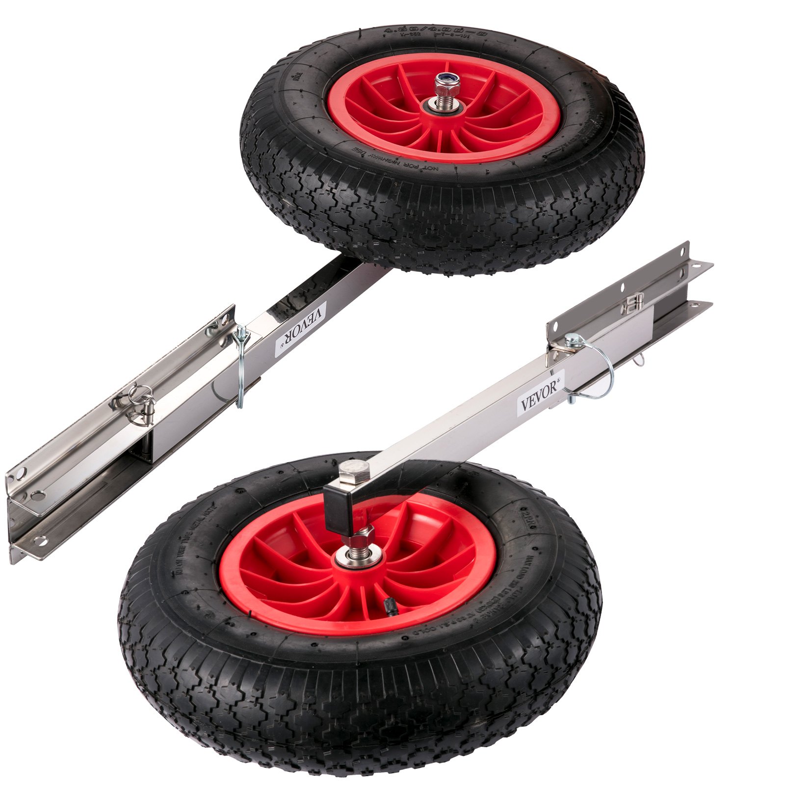 Ruedas de botadura de barco VEVOR con ruedas rojas y soportes de metal.