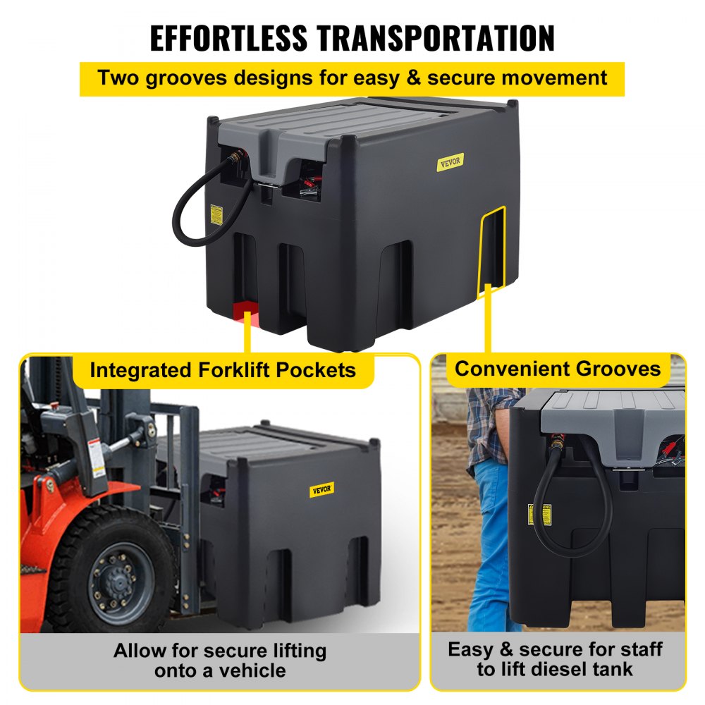Tanque diésel portátil VEVOR, capacidad de 116 galones, depósito de combustible diésel con bomba de transferencia eléctrica de 12 V, depósito de transferencia diésel de polietileno para facilitar el transporte de combustible, negro