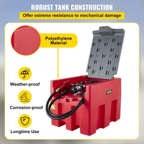 Tanque de diésel portátil VEVOR, capacidad de 58 galones, tanque de combustible diésel con bomba de transferencia eléctrica de 12 V, tanque de transferencia de diésel de polietileno para facilitar el transporte de combustible, rojo
