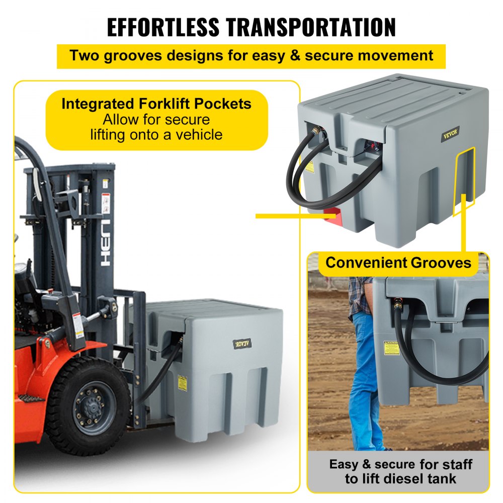 Tanque de diésel portátil VEVOR, capacidad de 58 galones, tanque de combustible diésel con bomba de transferencia eléctrica de 12 V, tanque de transferencia de diésel de polietileno para facilitar el transporte de combustible, gris