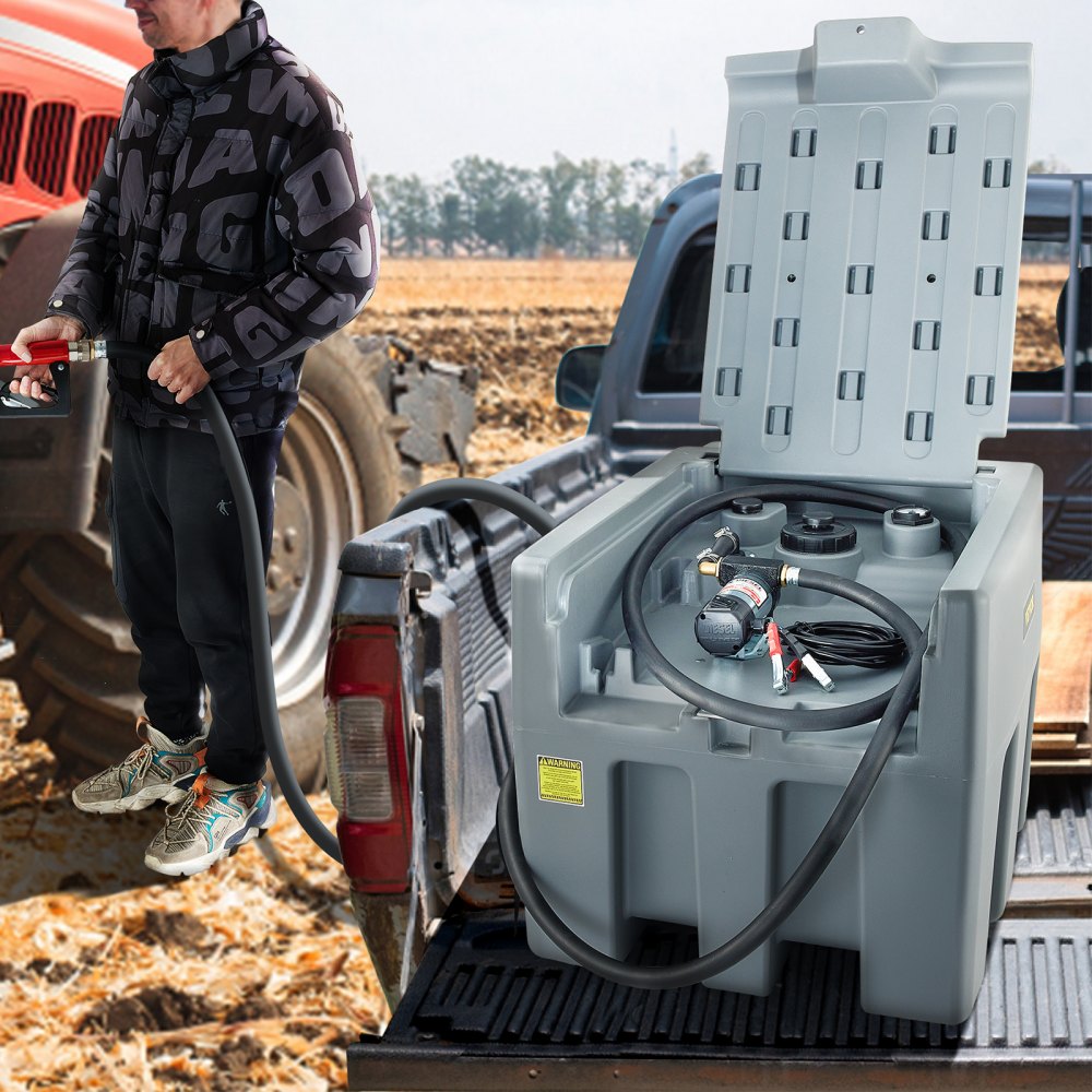 Tanque de diésel portátil VEVOR, capacidad de 58 galones, tanque de combustible diésel con bomba de transferencia eléctrica de 12 V, tanque de transferencia de diésel de polietileno para facilitar el transporte de combustible, gris
