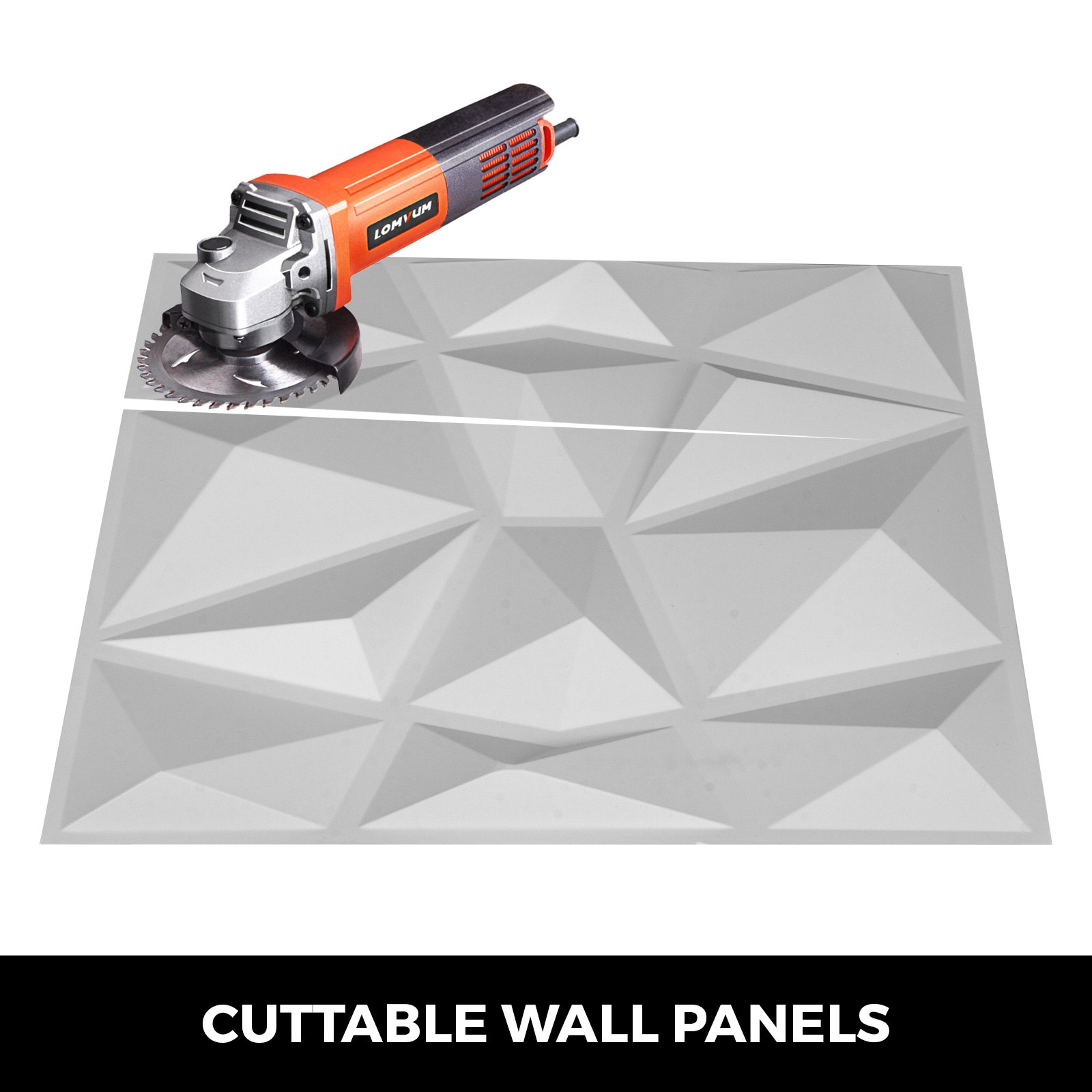 Paneles de pared 3D VEVOR cortados con amoladora angular Lomvum.