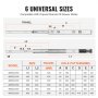 Tabla de 6 tamaños universales para guías de cajones VEVOR de 22 pulgadas con dimensiones y patrones de orificios.