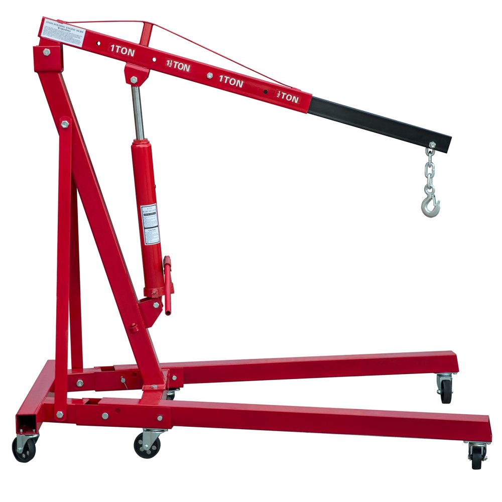 Grúa de motor plegable VEVOR, grúa de taller con capacidad de elevación de 2200 libras, elevador de motor hidráulico de 1 tonelada, recogedor de cerezas con pluma y patas telescópicas, grúa de taller plegable de acero para trabajo pesado, grúa de motor manual