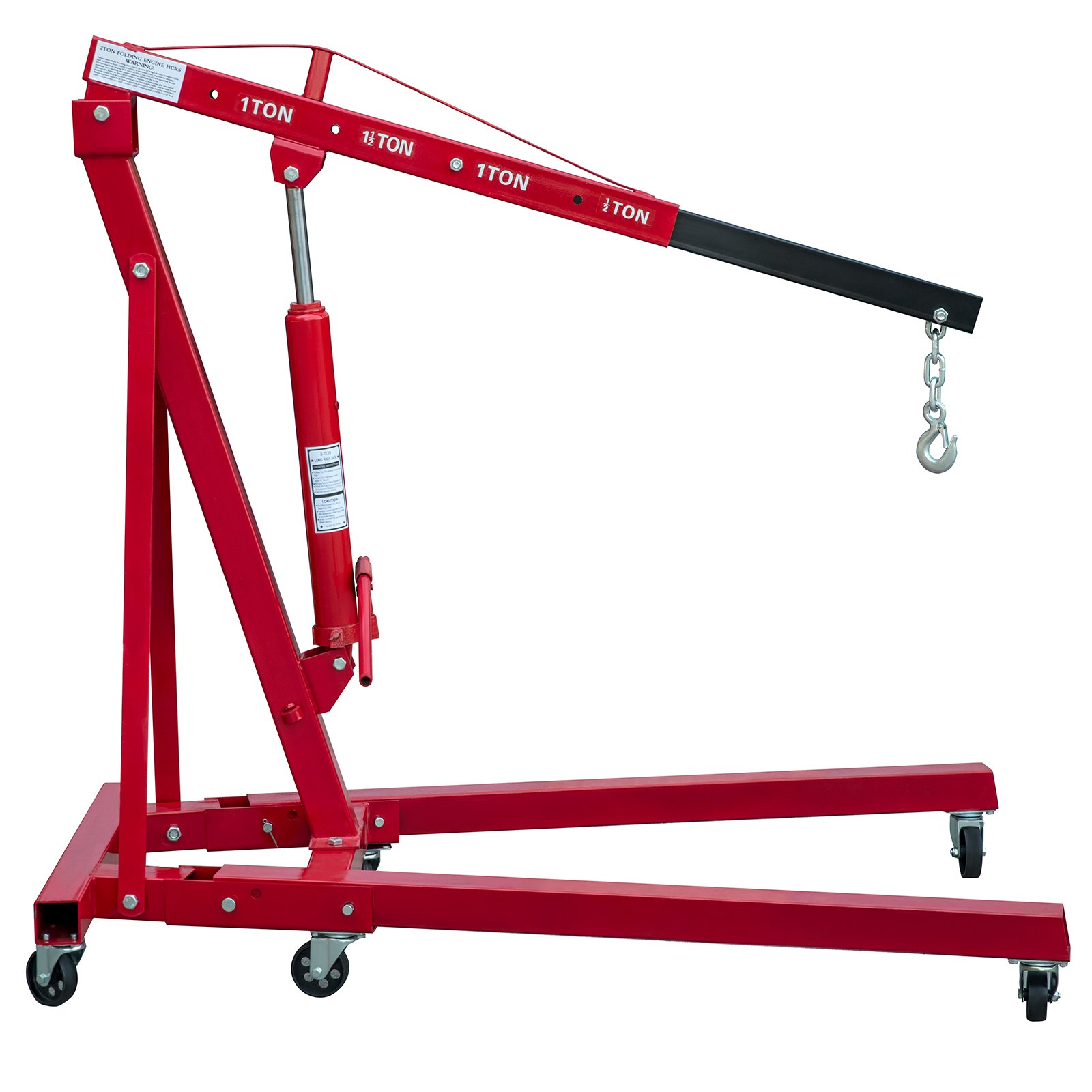 Grúa de motor plegable VEVOR, grúa de taller con capacidad de elevación de 2200 libras, elevador de motor hidráulico de 1 tonelada, recogedor de cerezas con pluma y patas telescópicas, grúa de taller plegable de acero para trabajo pesado, grúa de motor manual