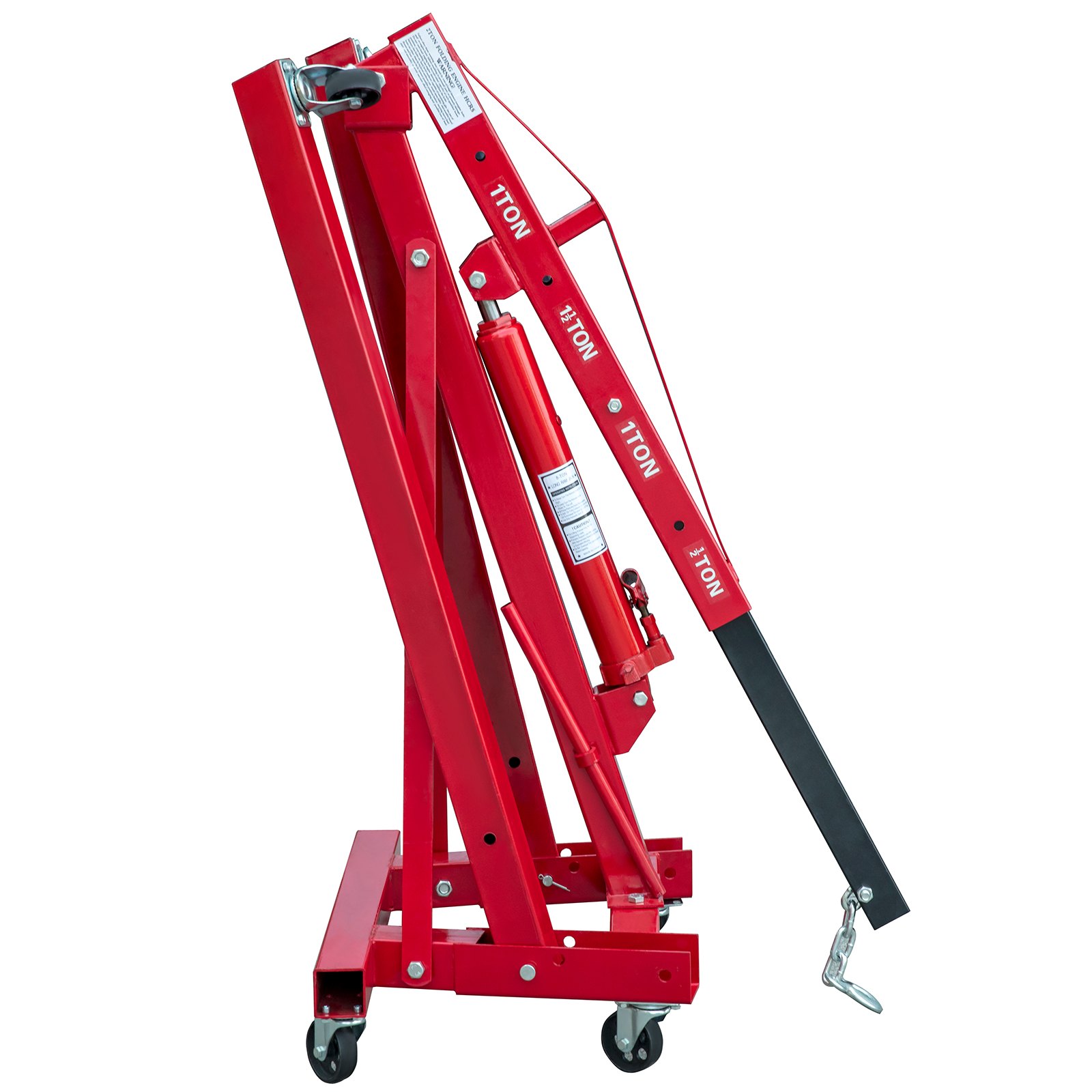 Grúa de motor plegable VEVOR, grúa de taller con capacidad de elevación de 2200 libras, elevador de motor hidráulico de 1 tonelada, recogedor de cerezas con pluma y patas telescópicas, grúa de taller plegable de acero para trabajo pesado, grúa de motor manual