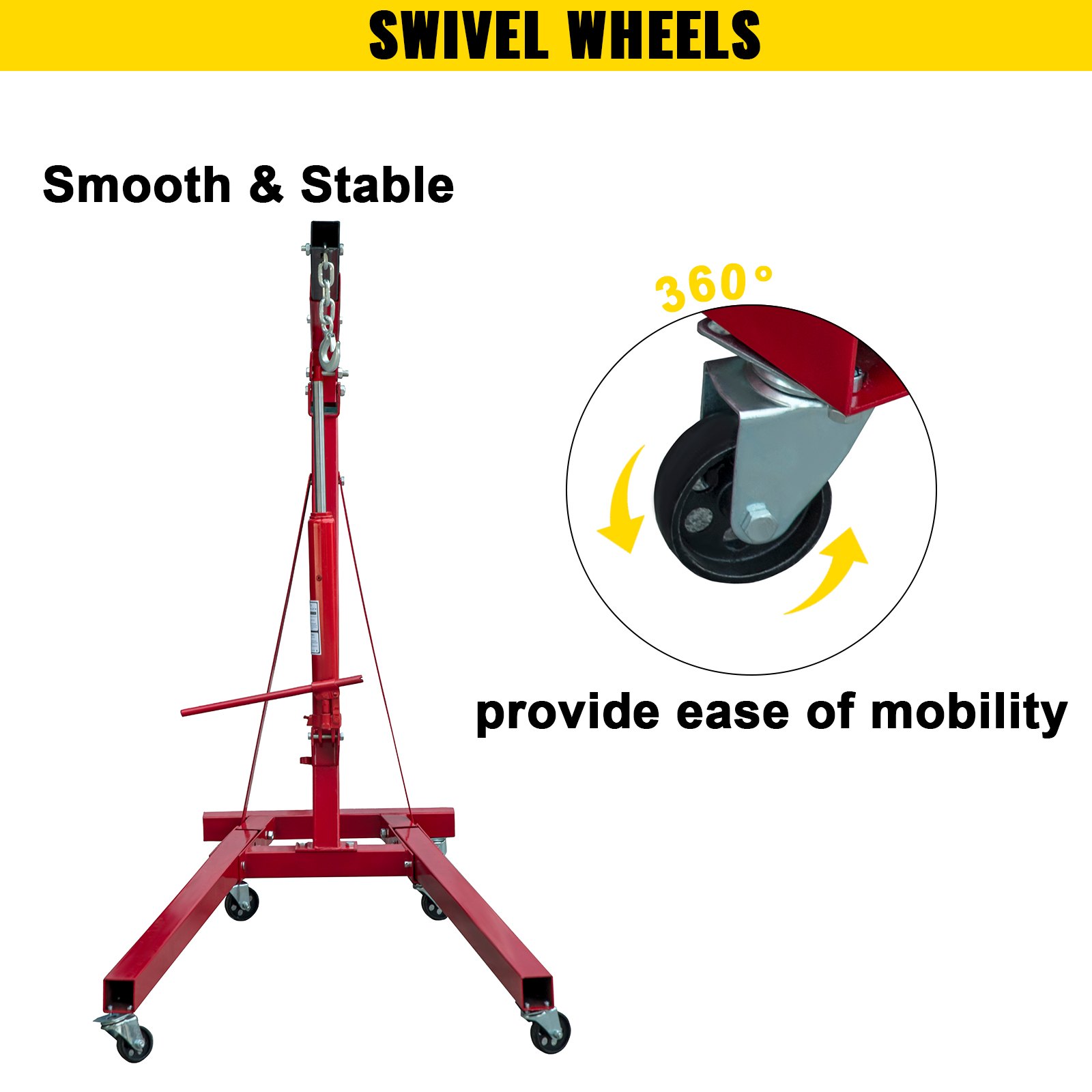 Grúa de motor plegable VEVOR, grúa de taller con capacidad de elevación de 2200 libras, elevador de motor hidráulico de 1 tonelada, recogedor de cerezas con pluma y patas telescópicas, grúa de taller plegable de acero para trabajo pesado, grúa de motor manual