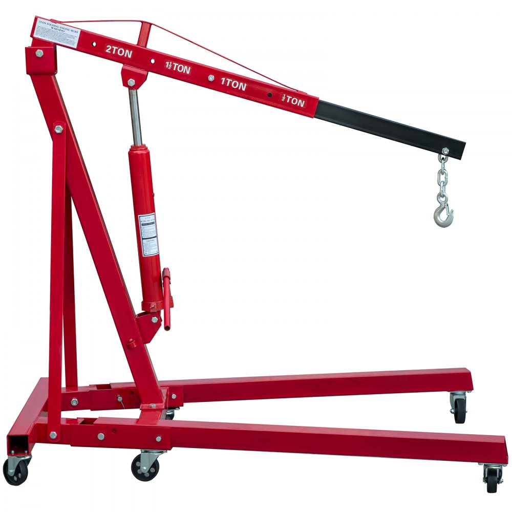 Grúa de motor plegable VEVOR, grúa de taller con capacidad de elevación de 4400 lb, polipasto de motor hidráulico de 2 toneladas, recogedor de cerezas con brazo telescópico y patas, grúa de taller plegable de acero de servicio pesado, grúa de motor manual