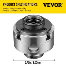 VEVOR Portabrocas de torno de madera, Portabrocas de torneado de madera de 3,75 pulgadas, Portabrocas de engranajes de 4 mordazas, Mini portabrocas de rosca de 1 pulgada x 8TPI, Mordazas de portabroca