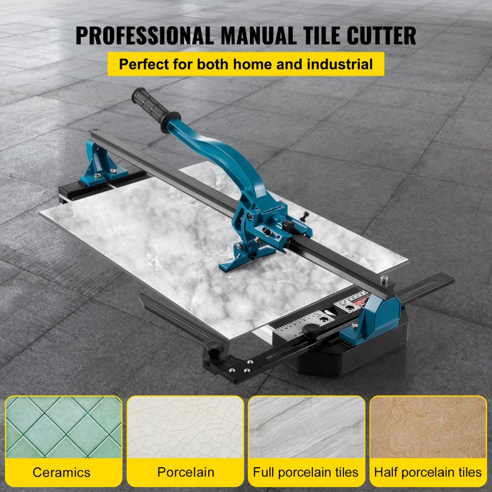 Cortadora de azulejos manual VEVOR, 61 cm (24 pulgadas), cortadora de azulejos de porcelana y cerámica con disco de corte de carburo de tungsteno, posicionamiento infrarrojo, patas antideslizantes, rieles duraderos para instaladores profesionales o principiantes.