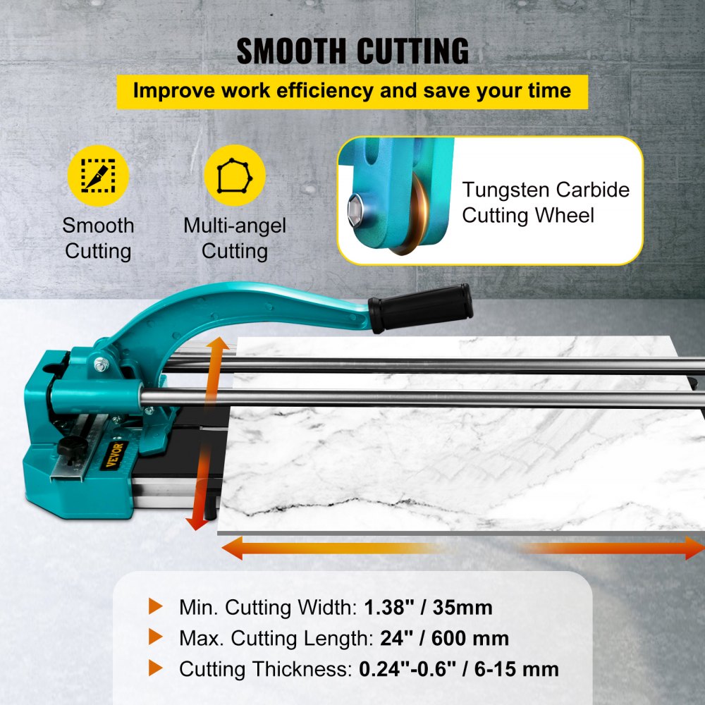 Cortadora de azulejos VEVOR con rueda de corte de carburo de tungsteno y mango ergonómico.