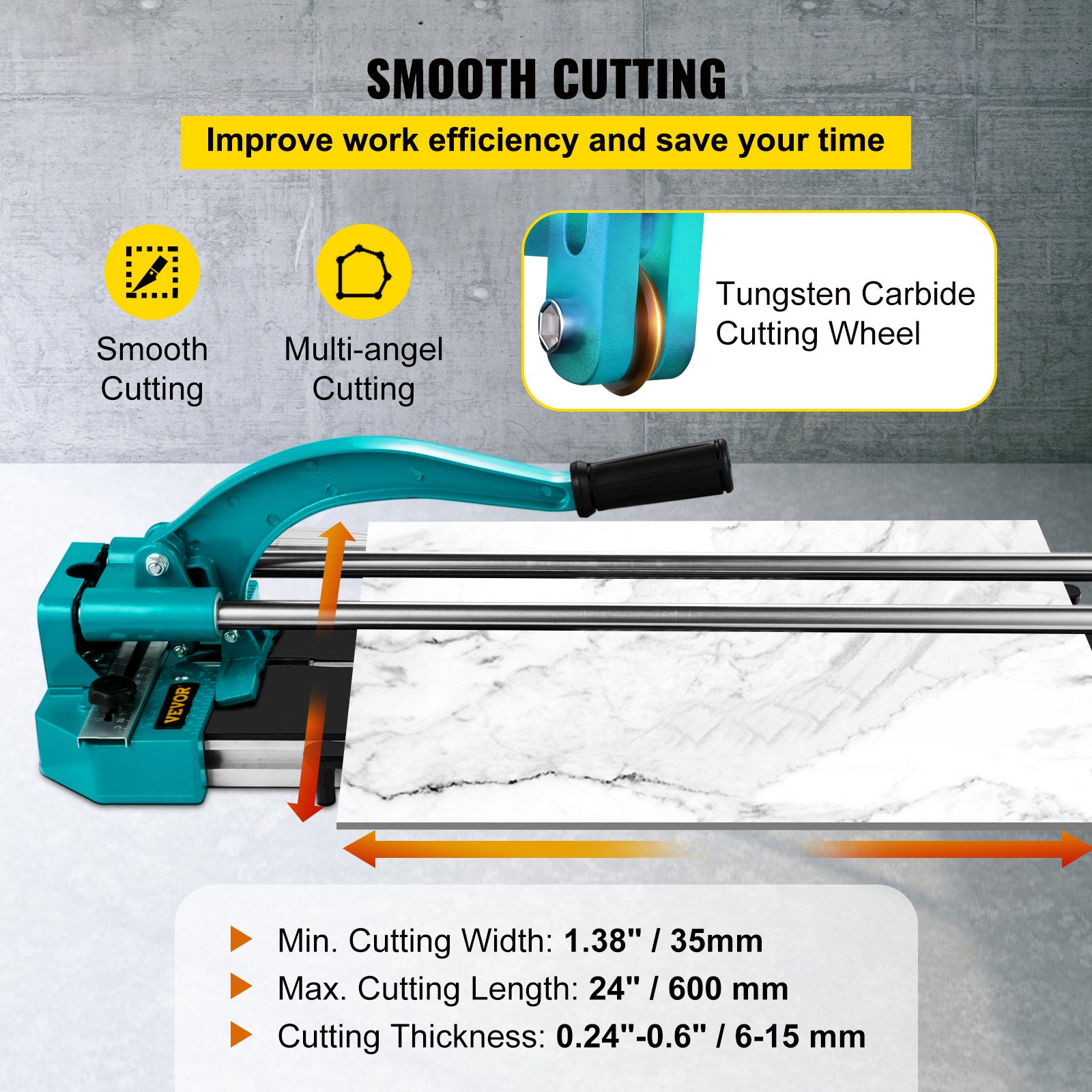 Cortadora de azulejos VEVOR con rueda de corte de carburo de tungsteno y mango ergonómico.