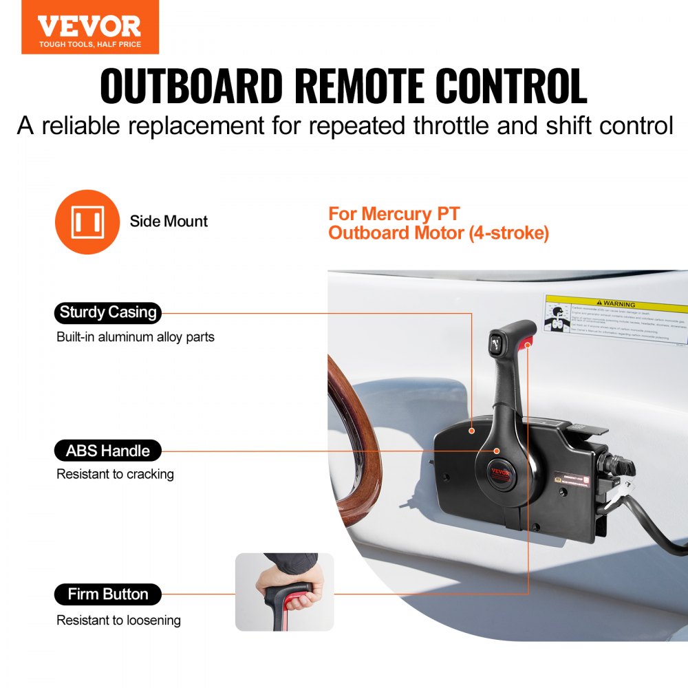 Control de acelerador de barco VEVOR para motor fueraborda mercury pt con carcasa resistente y manija abs.