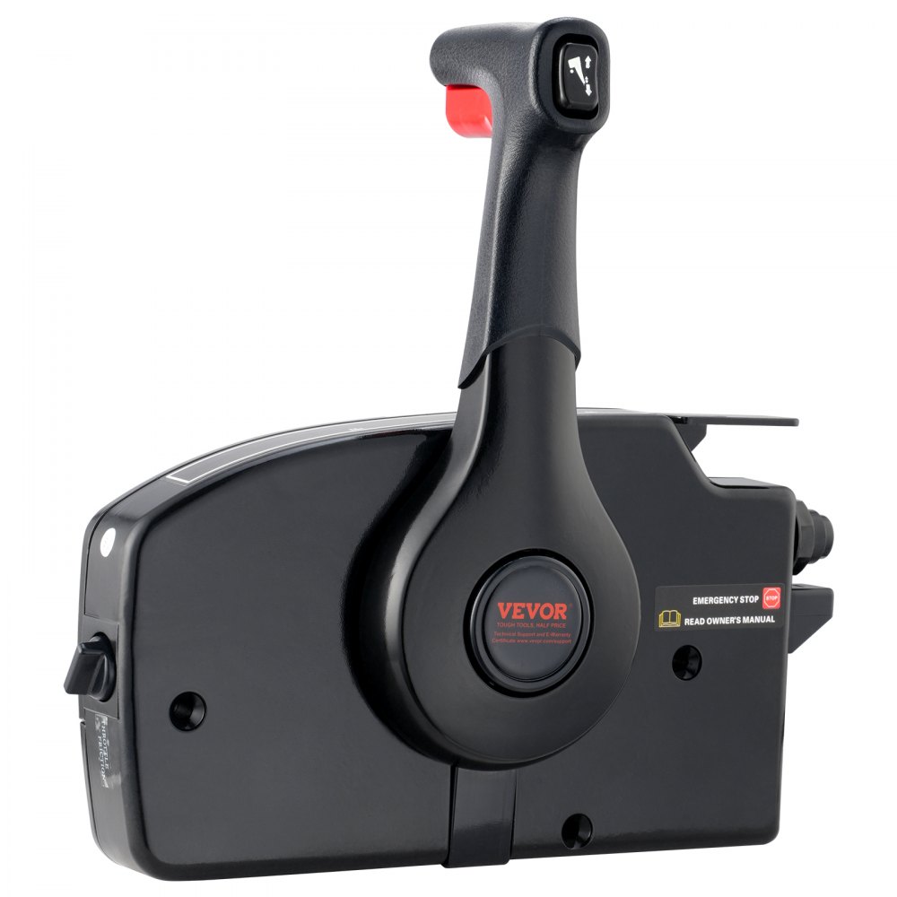 Control de acelerador de barco VEVOR con mango ergonómico y botón de parada de emergencia en color negro.