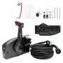 Control de acelerador de barco VEVOR con cable enrollado, cerradura con llave, cordón de seguridad rojo, hardware de montaje y cubierta negra.
