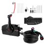 Control de acelerador de barco VEVOR con accesorios que incluyen cables, llaves, hardware y correa de seguridad.