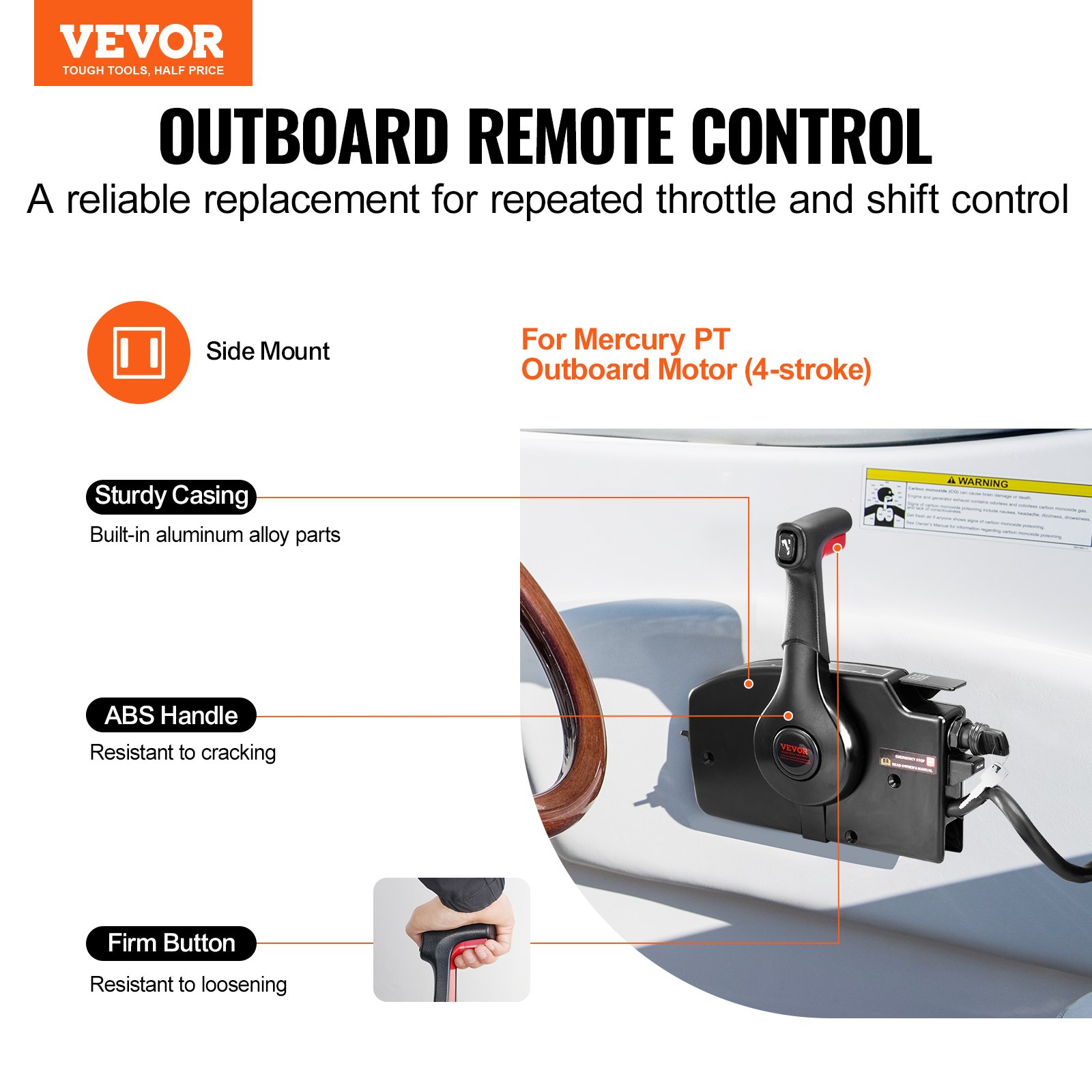 Control de acelerador de barco VEVOR para motor fueraborda mercury pt con carcasa resistente y manija abs.