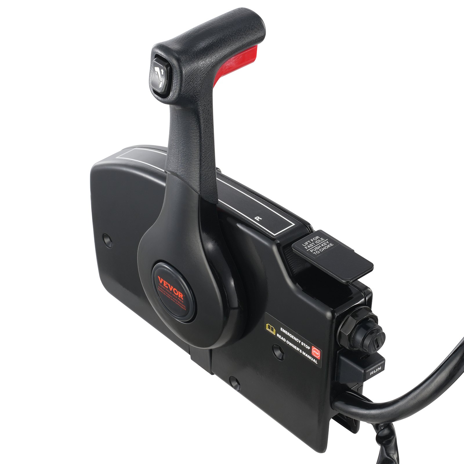 Control de acelerador de barco VEVOR con mango ergonómico y botones para funciones de avance y retroceso.