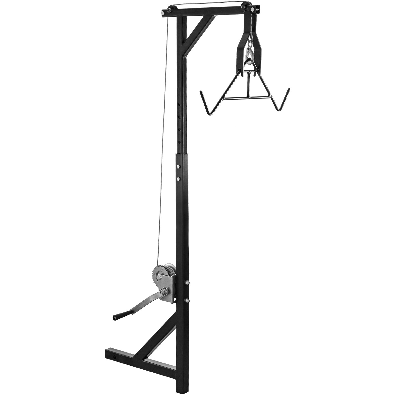 VEVOR Elevador de ciervo montado en enganche, capacidad de 300 libras, elevador de juego de enganche, elevador de ciervo de enganche de camión de 2 pulgadas con elevador de cabrestante y juego de Gambrel, altura ajustable, colgador de acero resistente para caza, carga