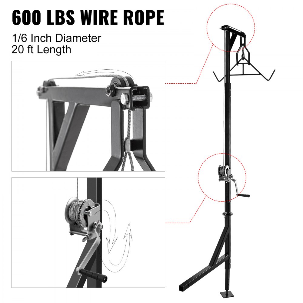 VEVOR - Polipasto para ciervos con enganche, capacidad de 400 lb, polipasto para ciervos con enganche de camión de 2' con juego de elevación de cabrestante, base de pie, altura ajustable y giro de 360 grados para cazar y colgar.
