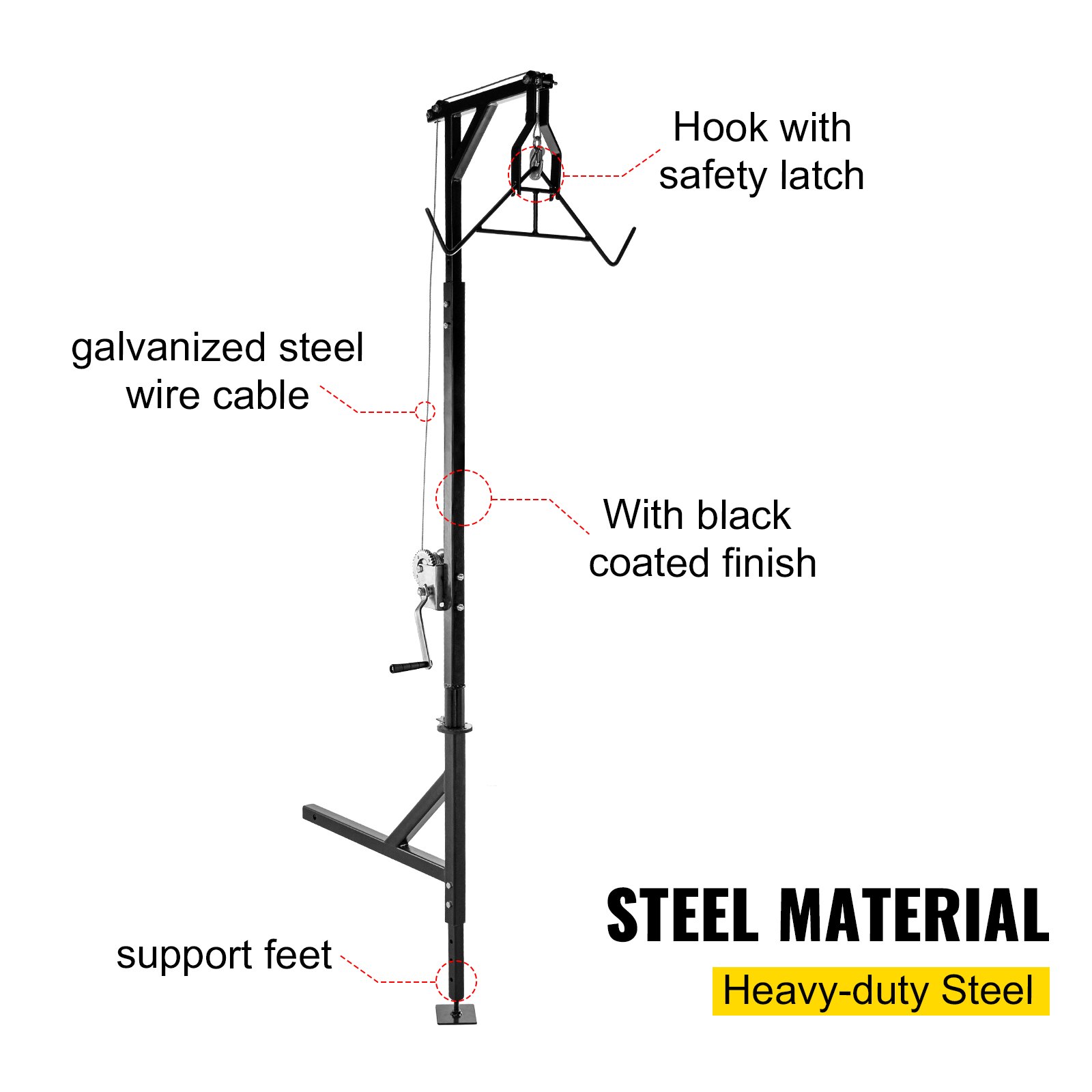 VEVOR - Polipasto para ciervos con enganche, capacidad de 400 lb, polipasto para ciervos con enganche de camión de 2' con juego de elevación de cabrestante, base de pie, altura ajustable y giro de 360 grados para cazar y colgar.