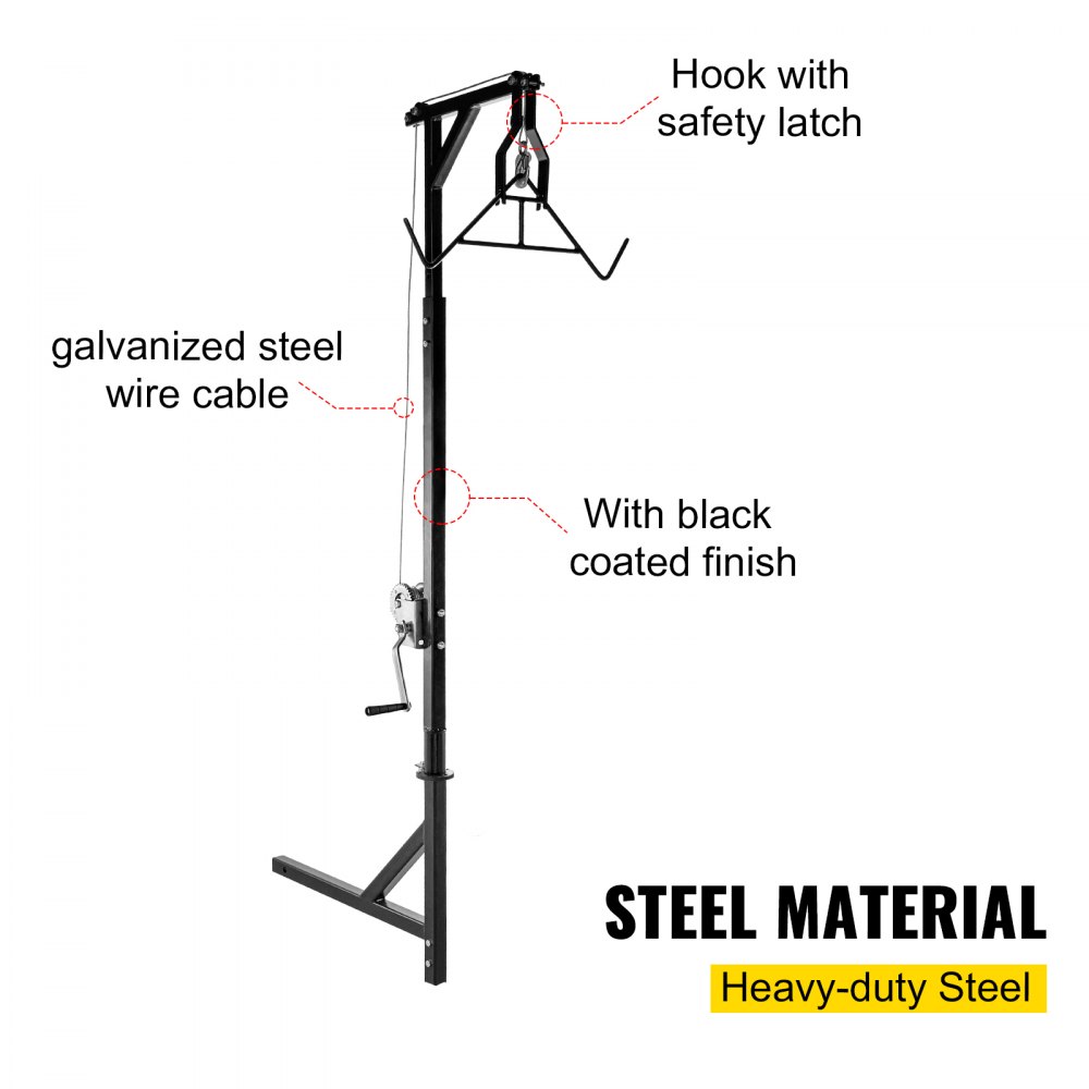 VEVOR - Polipasto de enganche para ciervos, capacidad de 227 kg, polipasto de enganche para camión de 60 cm con cabrestante y juego de ganchos, altura ajustable, percha de acero resistente para caza y carga