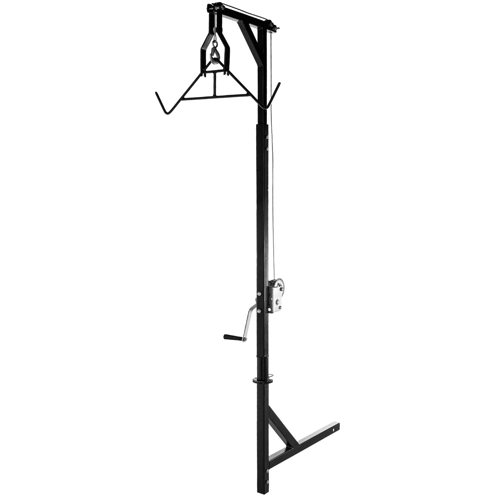 VEVOR - Polipasto de enganche para ciervos, capacidad de 227 kg, polipasto de enganche para camión de 60 cm con cabrestante y juego de ganchos, altura ajustable, percha de acero resistente para caza y carga