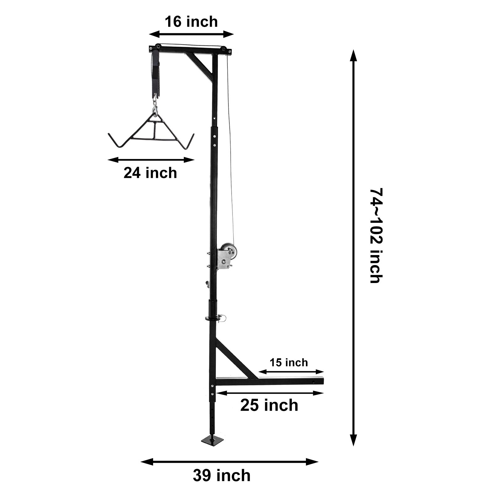 VEVOR Elevador de ciervo montado en enganche, capacidad de 600 libras, elevador de juego de enganche, elevador de ciervo de enganche de camión de 2 pulgadas con juego de elevador de cabrestante, base de pie, altura ajustable y giro de 360 grados para cazar, colgar