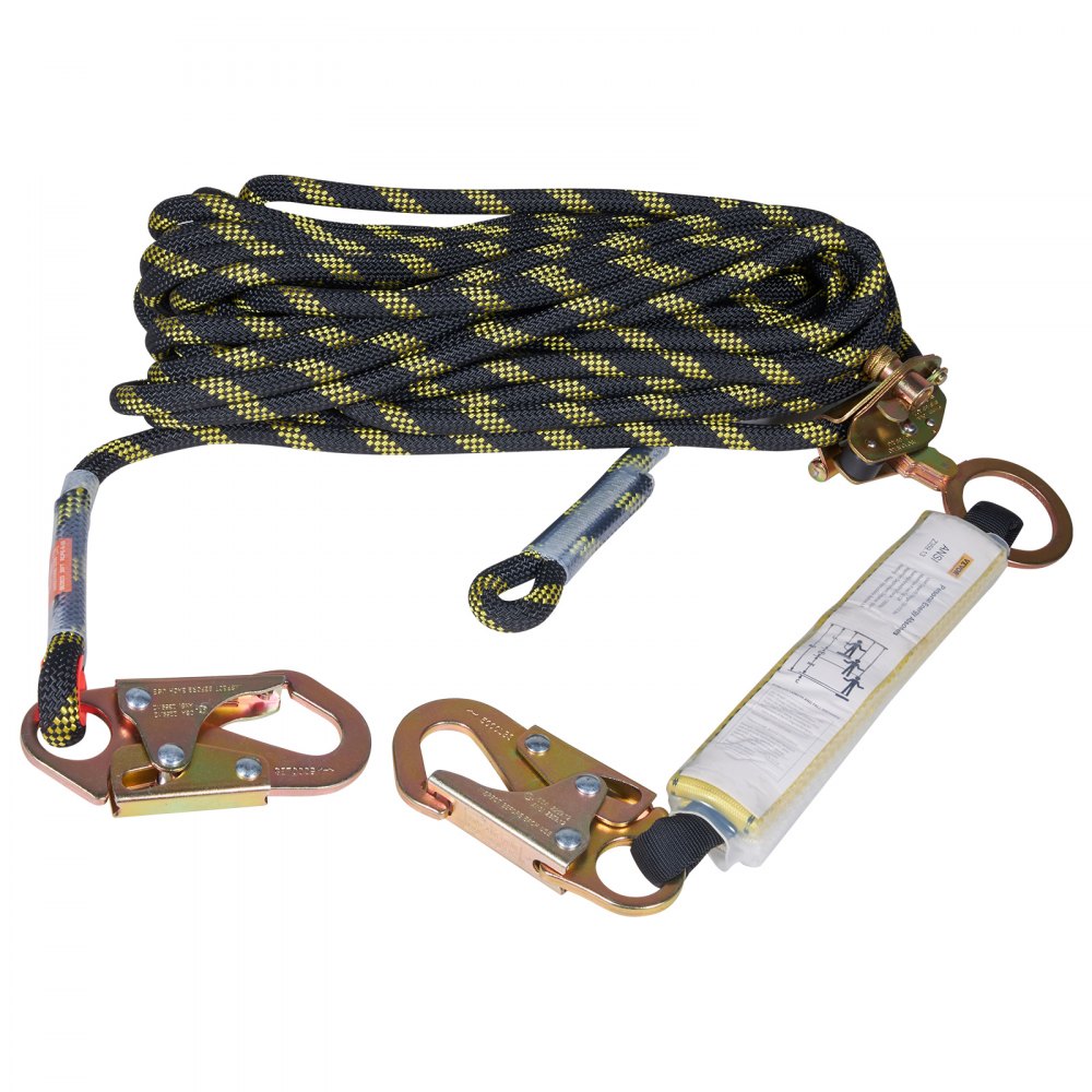 Conjunto de línea de vida vertical VEVOR con cuerda trenzada, ganchos de seguridad y amortiguador.