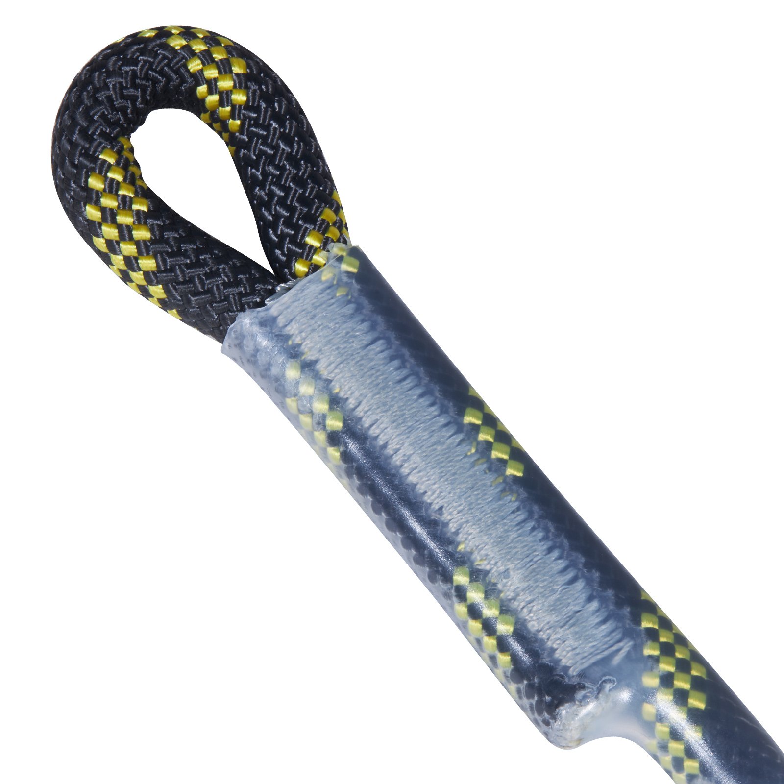 Conjunto de línea de vida vertical VEVOR con cuerda trenzada negra y amarilla y funda protectora.