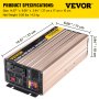 Inversor de corriente de onda sinusoidal pura VEVOR 1500W DC12V a AC110V Convertidor LCD