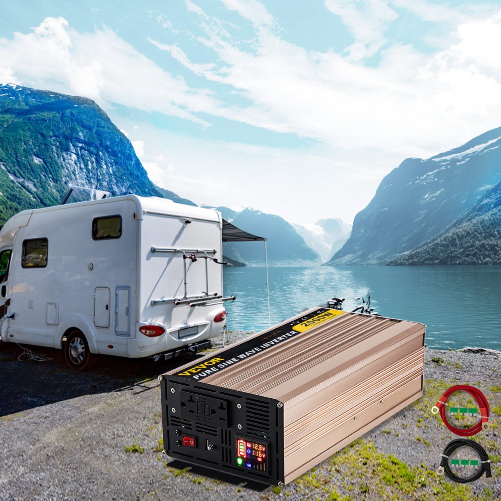 Tuspuzz Inversor de corriente de onda sinusoidal pura VEVOR 2000W DC12V a AC110V Convertidor LCD