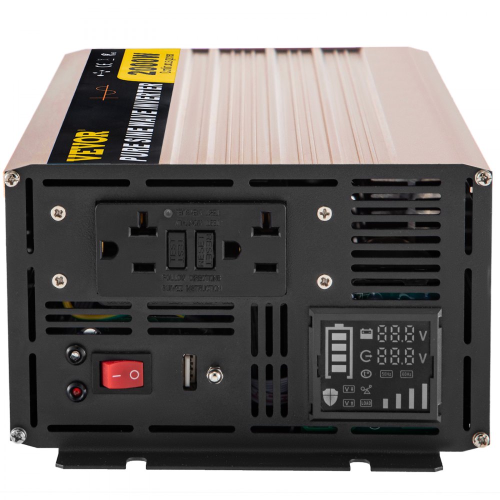 Tuspuzz Inversor de corriente de onda sinusoidal pura VEVOR 2000W DC12V a AC110V Convertidor LCD