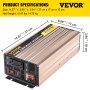 Tuspuzz Inversor de corriente de onda sinusoidal pura VEVOR 2000W DC12V a AC110V Convertidor LCD